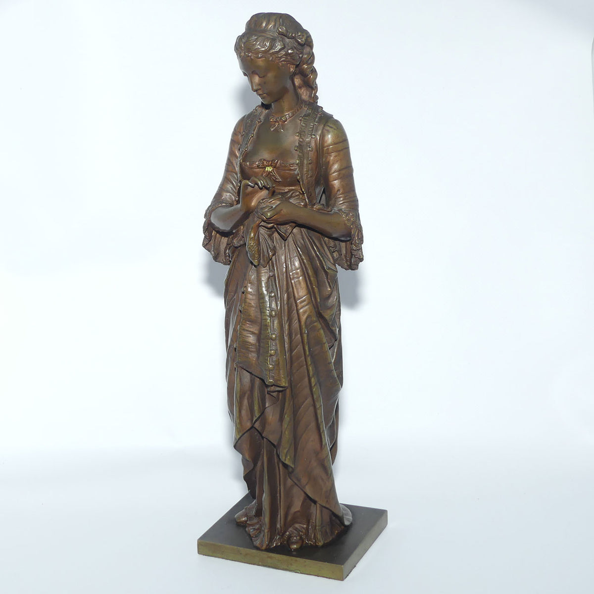 French Bronze entitled Jolie Couseuse | The Pretty Seamstress by Eugene-Antoine Aizelin