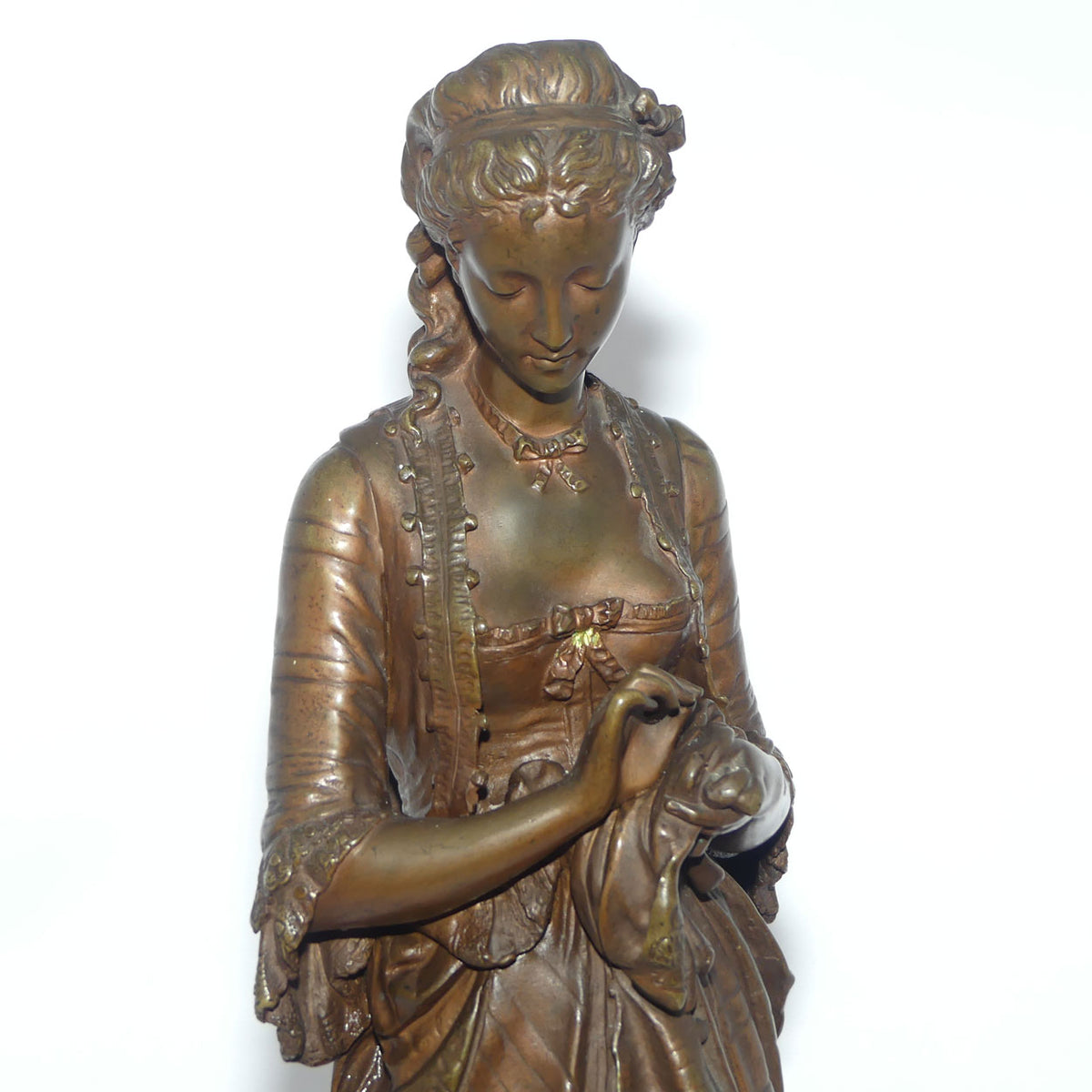 French Bronze entitled Jolie Couseuse | The Pretty Seamstress by Eugene-Antoine Aizelin