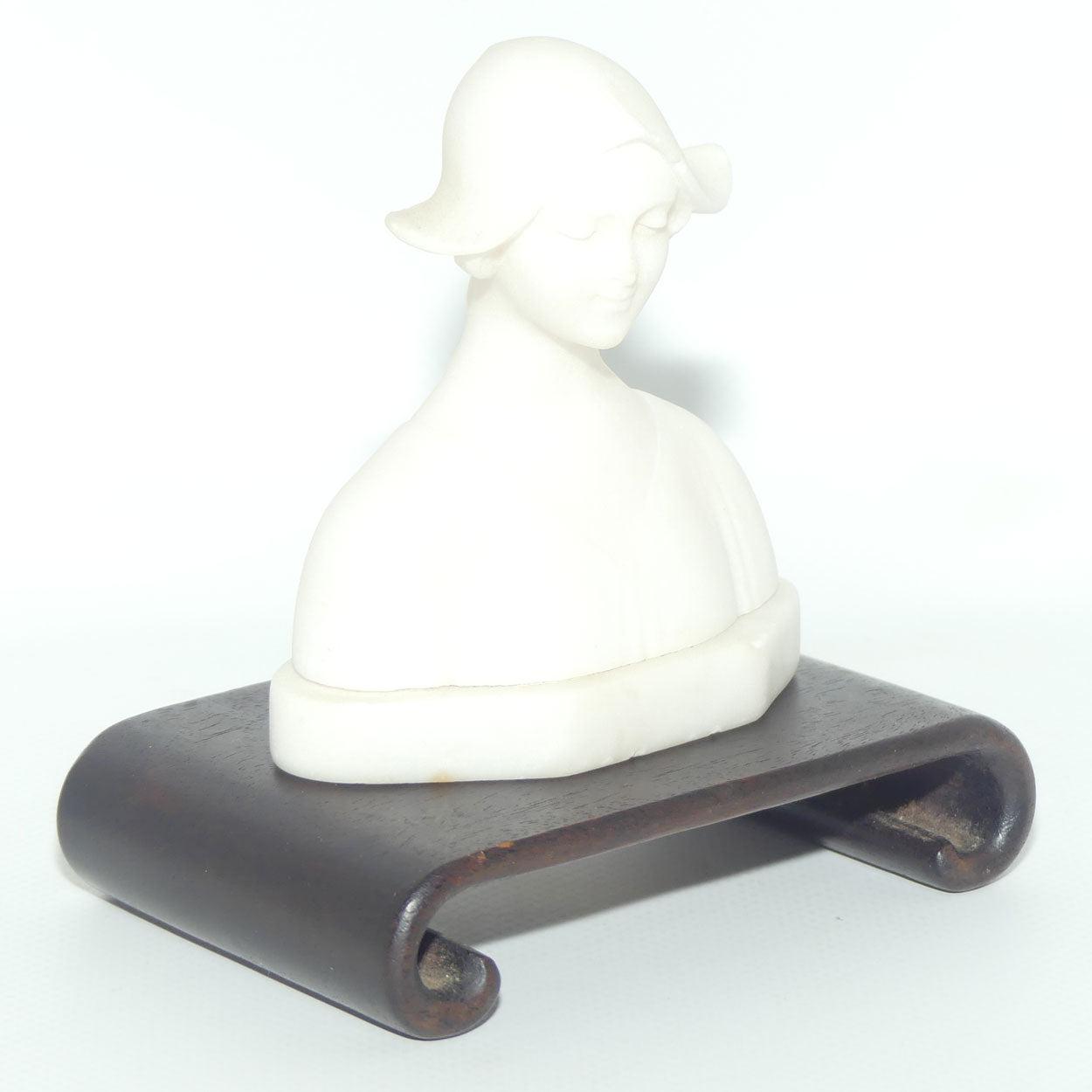 Small Alabaster Bust of Dutch Girl on timber base by Raffaello Romanelli