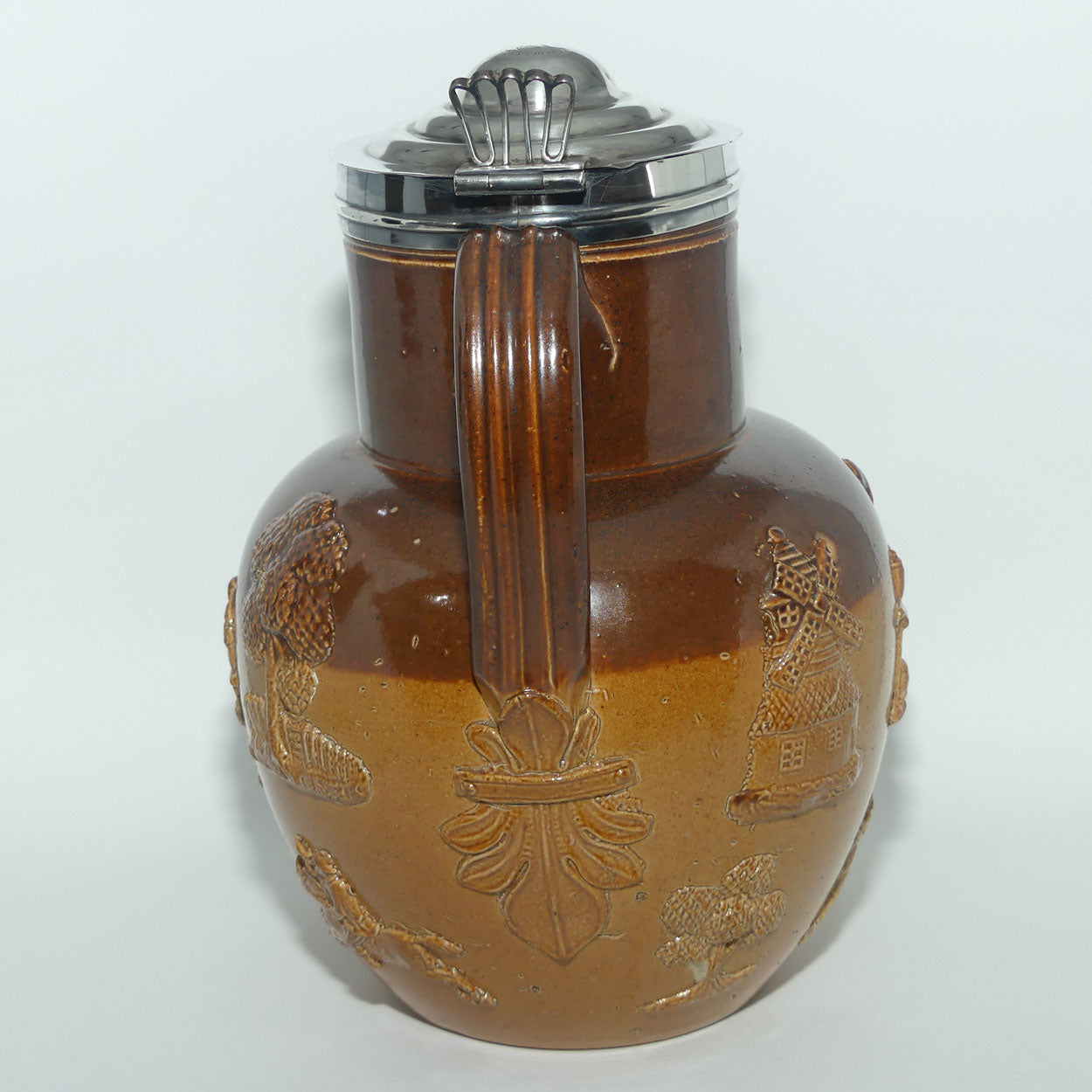 Doulton Lambeth Harvest Hunting ale jug with Sterling Silver Rim and Lid | Gardez Bien