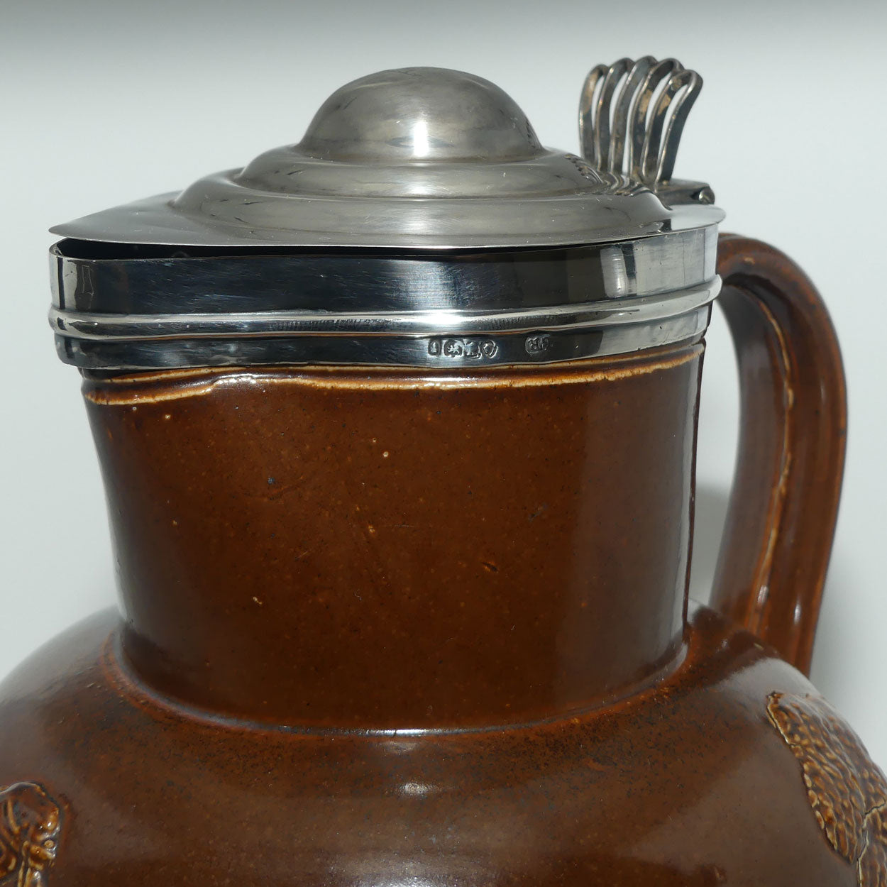 Doulton Lambeth Harvest Hunting ale jug with Sterling Silver Rim and Lid | Gardez Bien