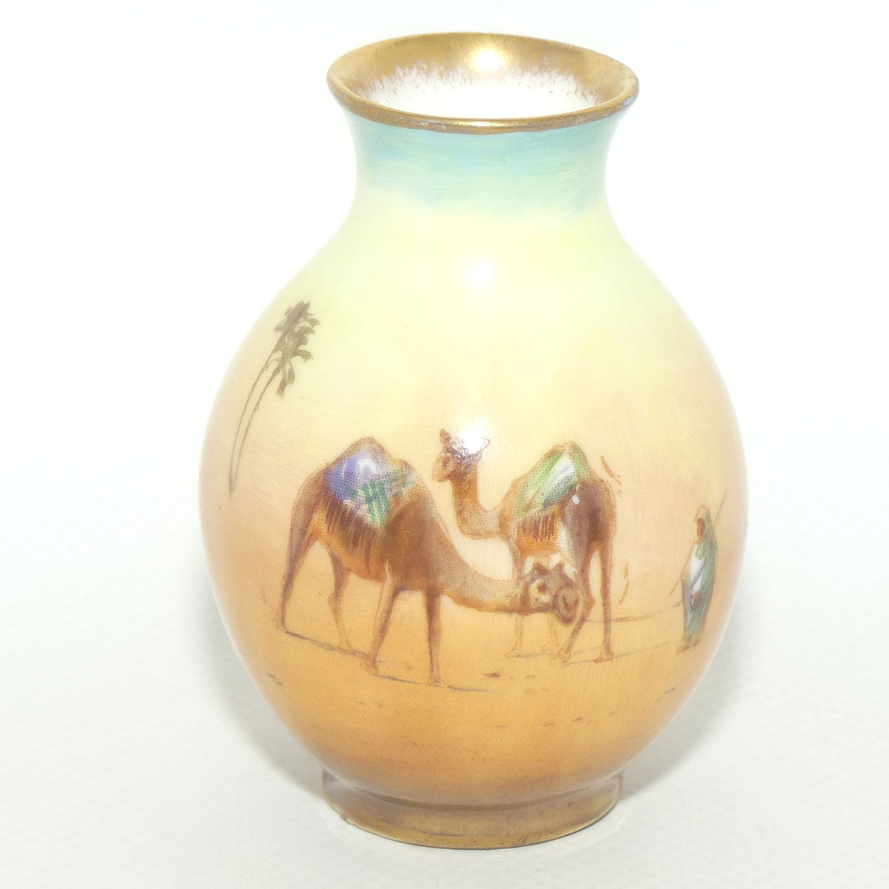 Royal Doulton hand painted & gilt Middle East Desert Scenes miniature vase | H Allen