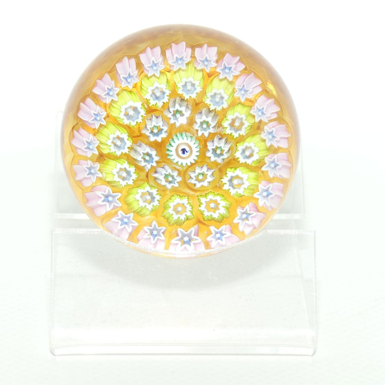 John Deacons Scotland Millefiori Silhouette Cane miniature paperweight | Amber