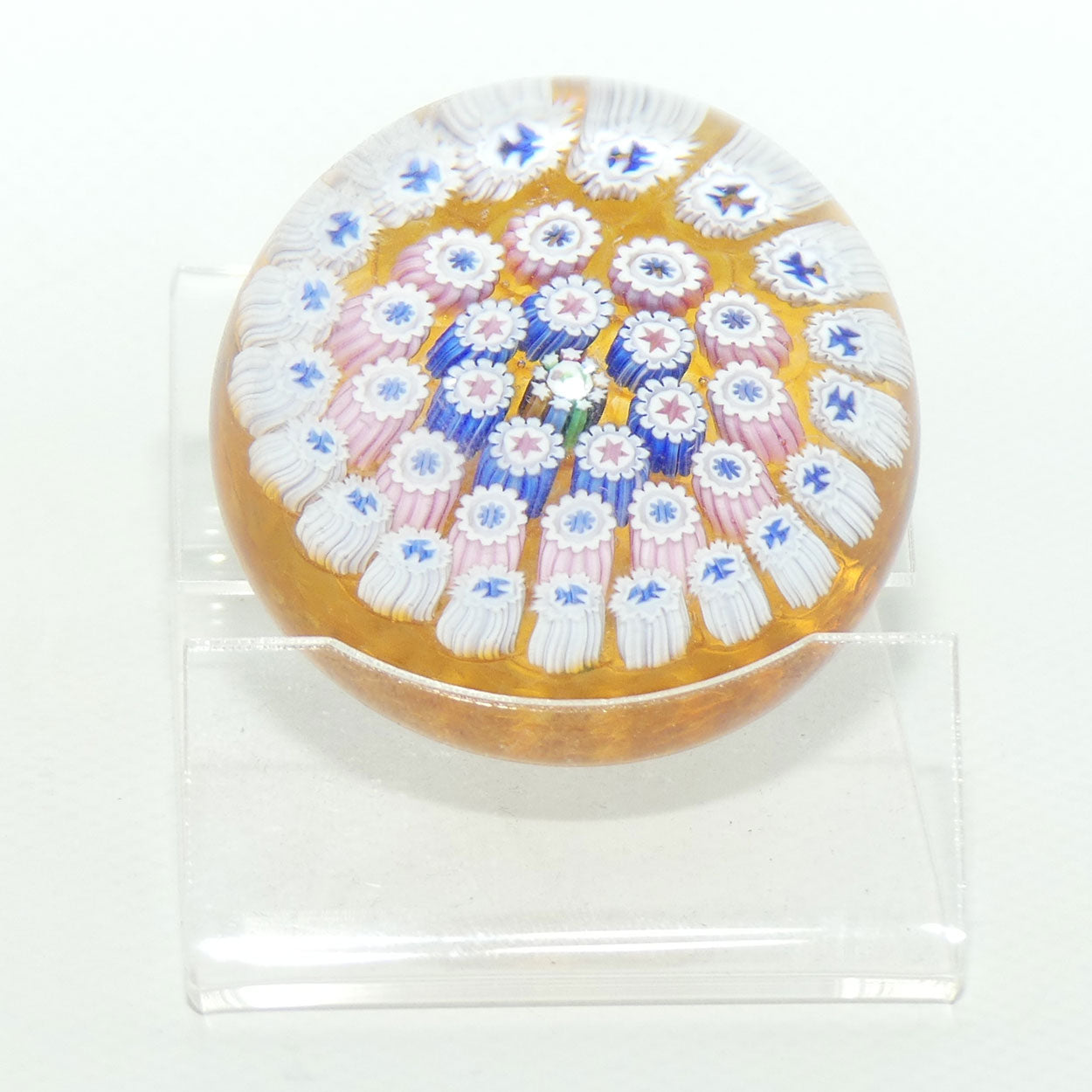 John Deacons Scotland Millefiori Concentric miniature paperweight | Amber