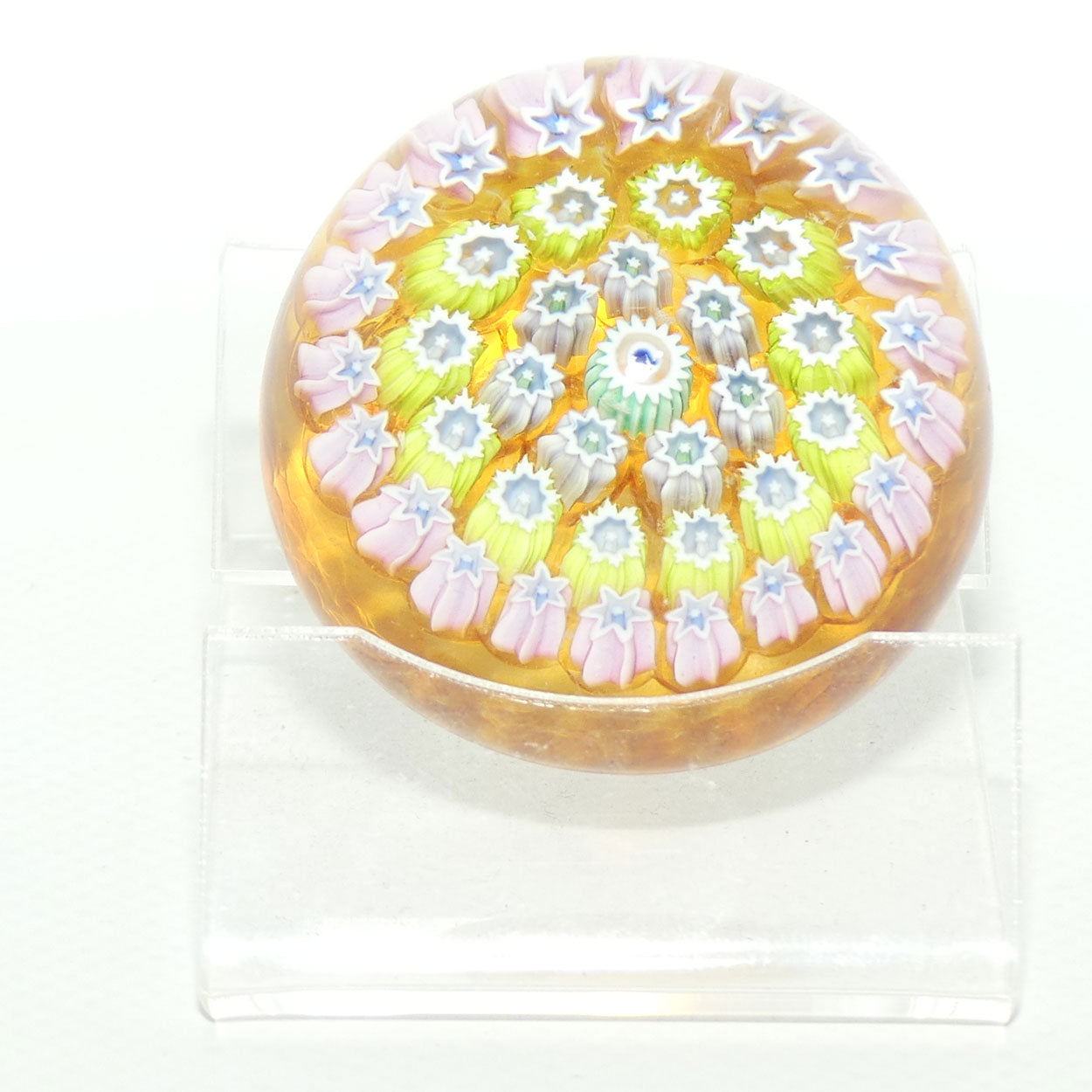 John Deacons Scotland Millefiori Silhouette Cane miniature paperweight | Amber