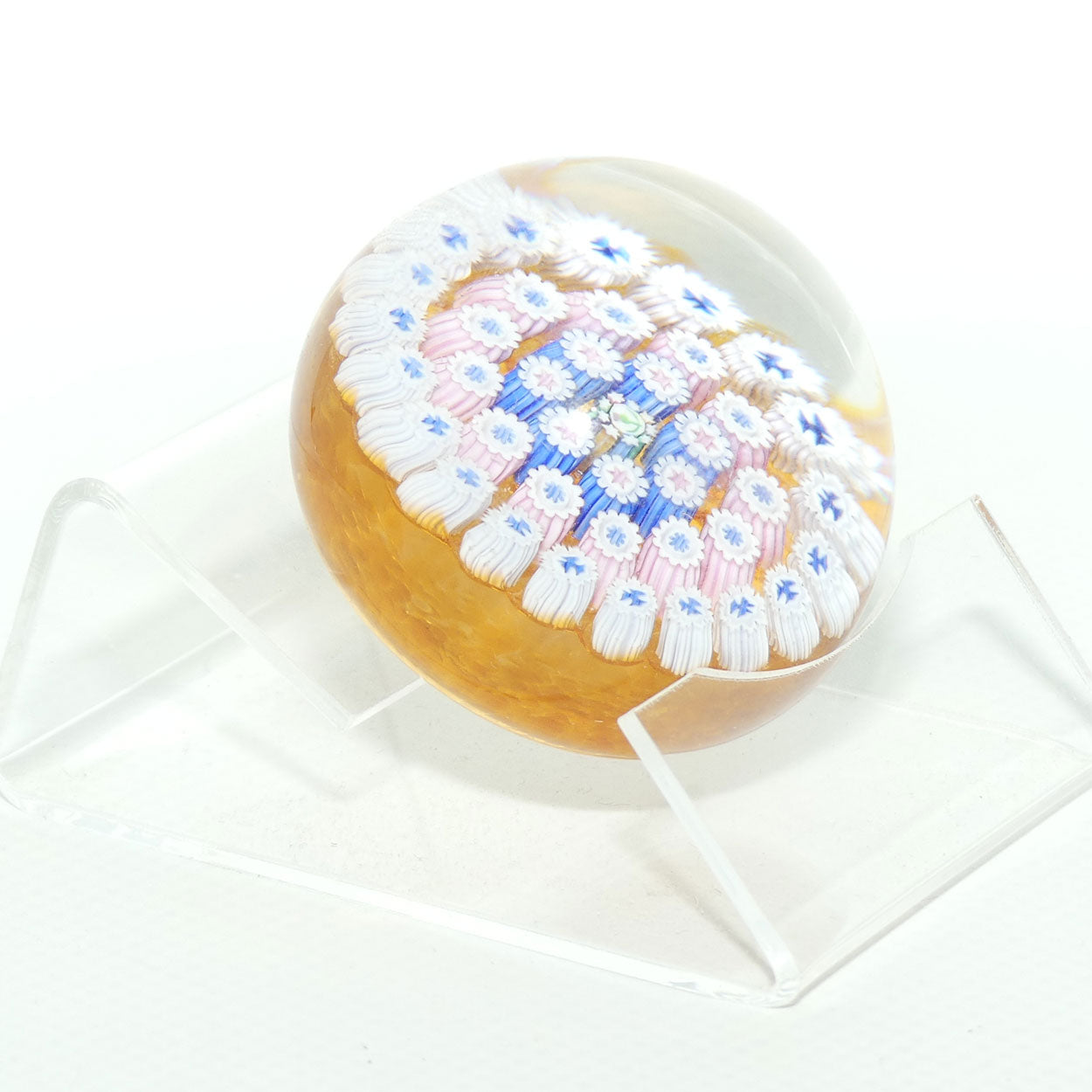 John Deacons Scotland Millefiori Concentric miniature paperweight | Amber