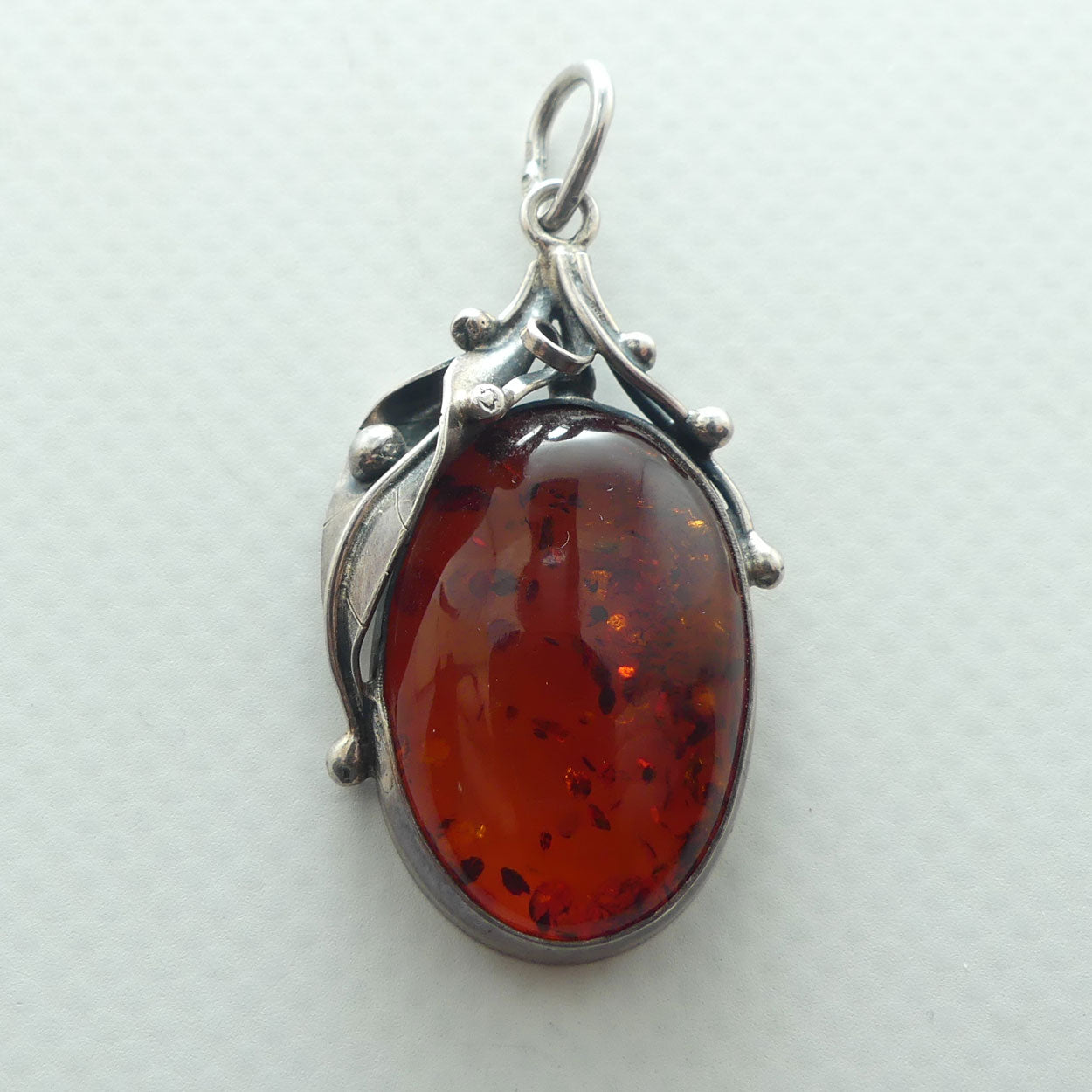Sterling Silver and Baltic Amber Pendant | Leaf design