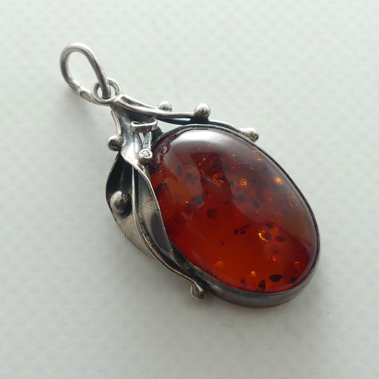 Sterling Silver and Baltic Amber Pendant | Leaf design