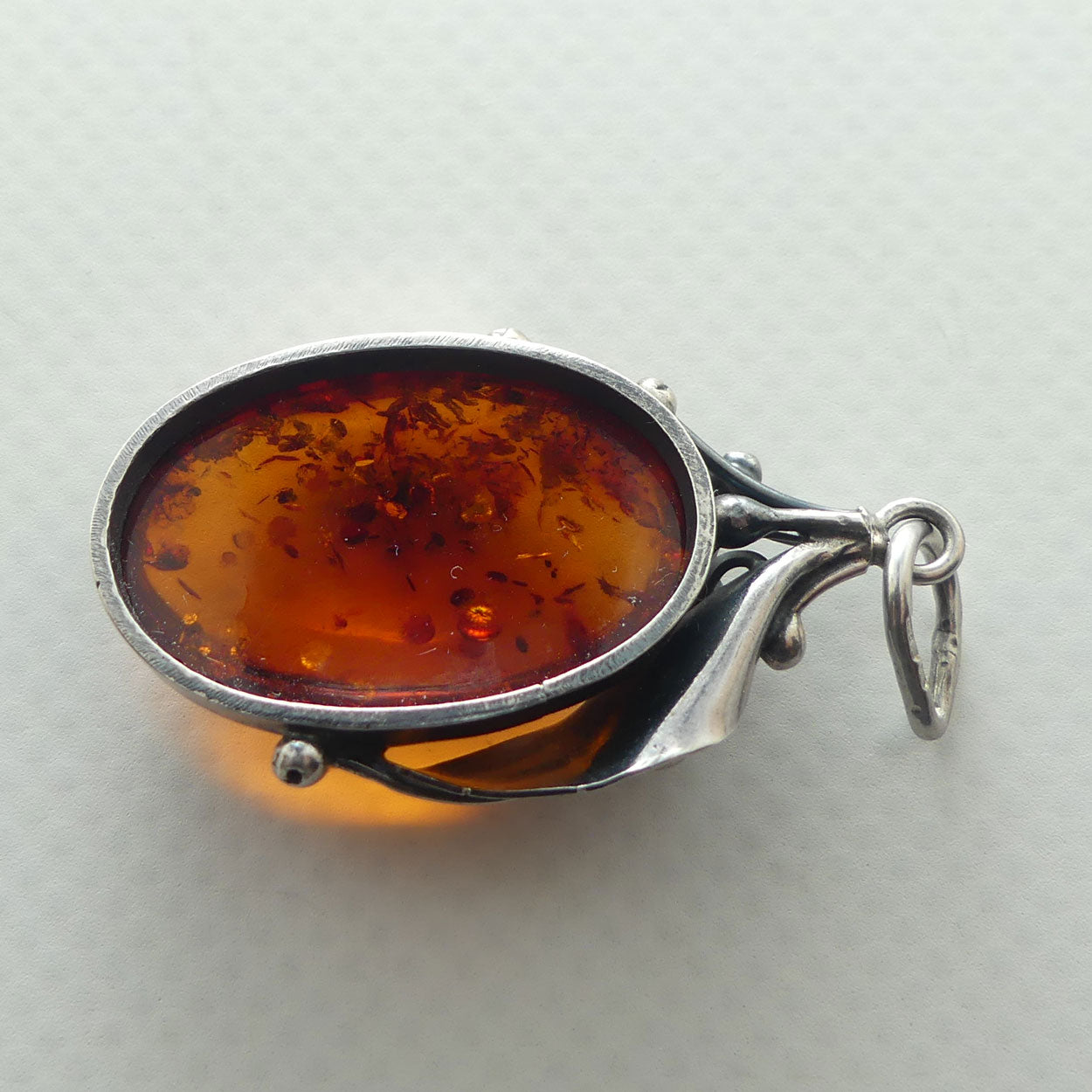 Sterling Silver and Baltic Amber Pendant | Leaf design