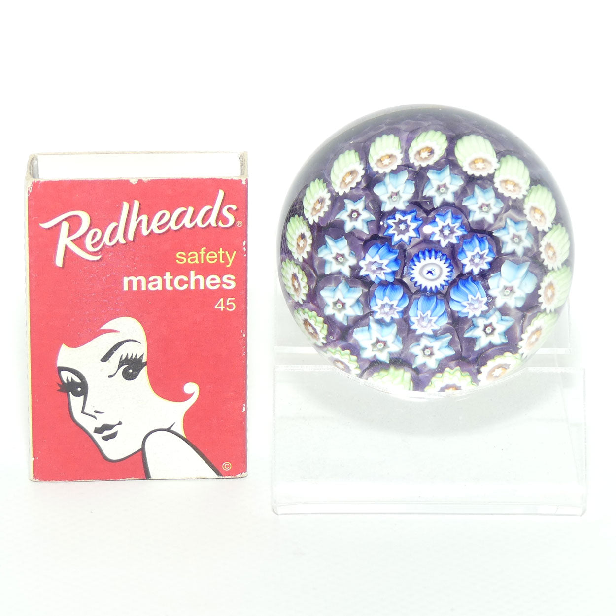 John Deacons Scotland Millefiori Silhouette Cane miniature paperweight | Amethyst