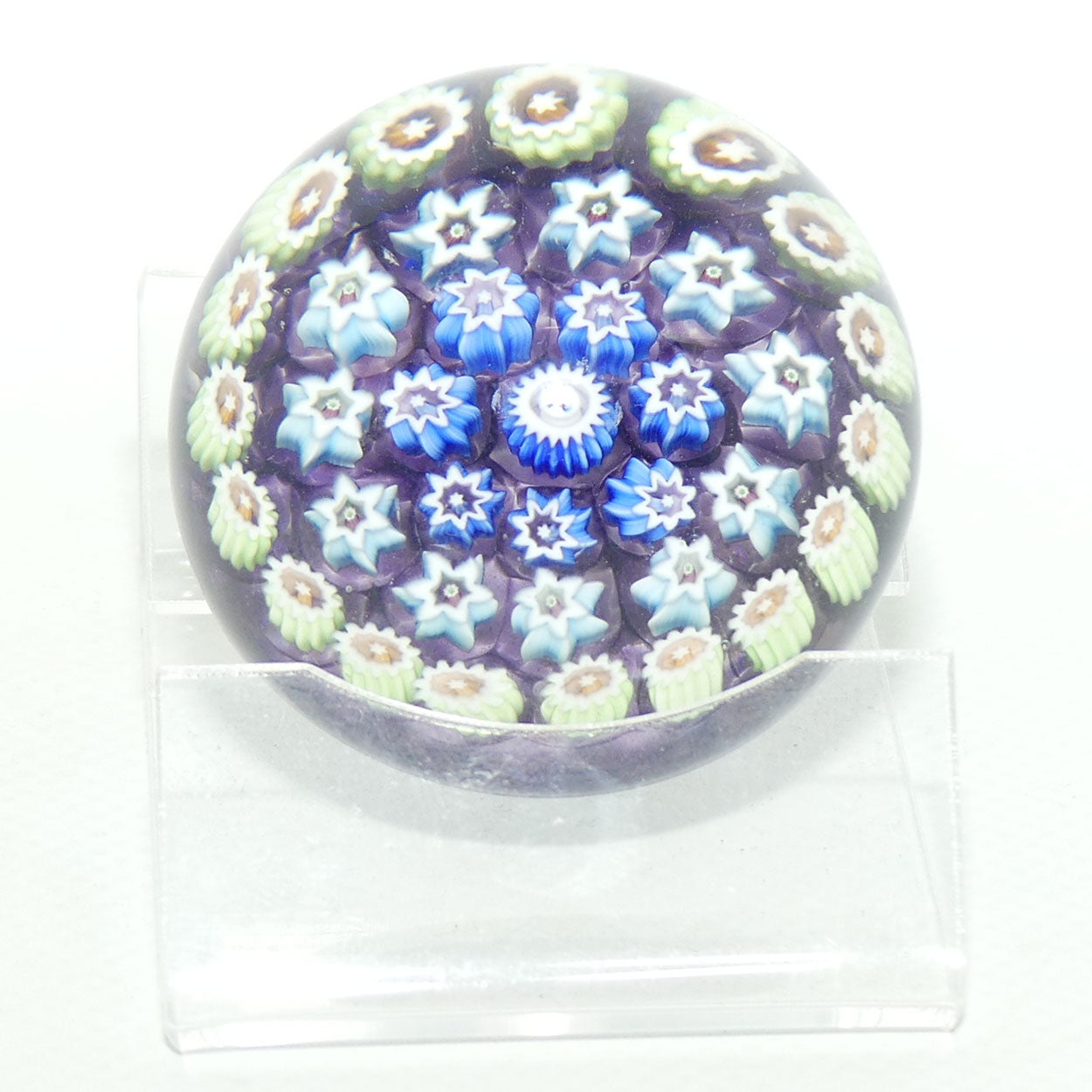 John Deacons Scotland Millefiori Silhouette Cane miniature paperweight | Amethyst