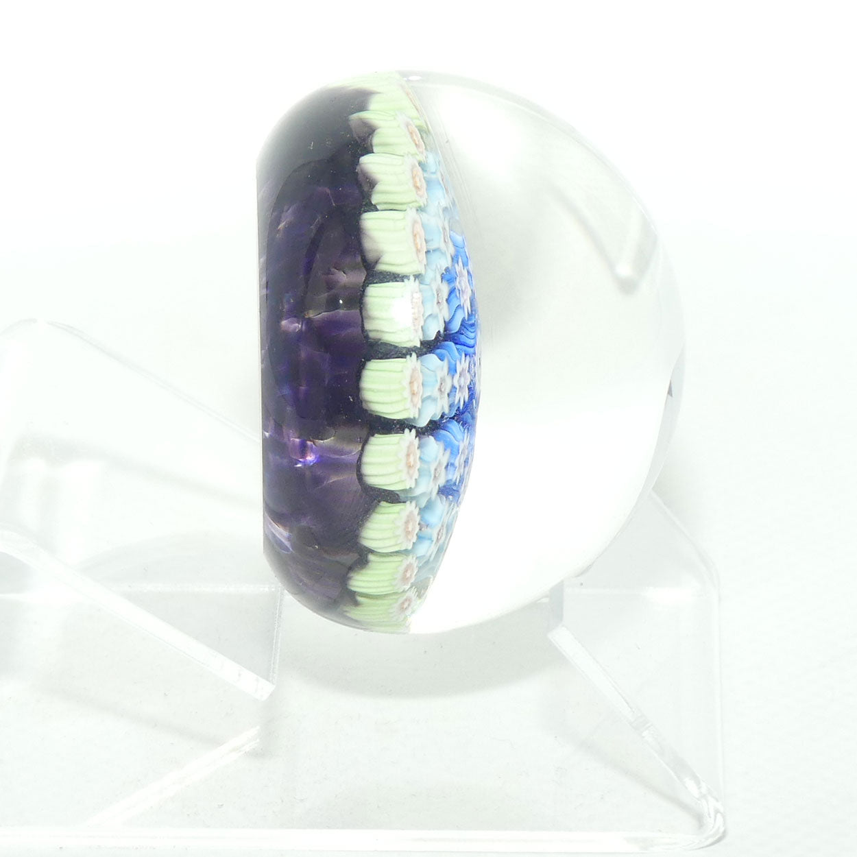 John Deacons Scotland Millefiori Silhouette Cane miniature paperweight | Amethyst