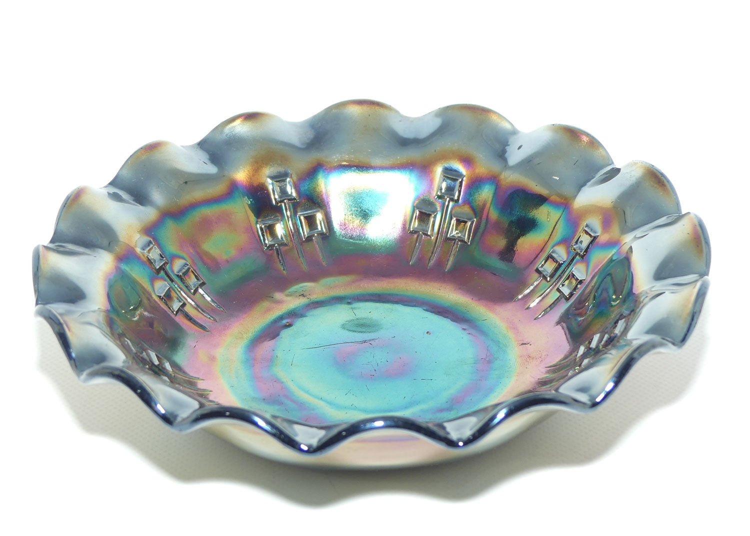 Australian Crown Crystal Amethyst Carnival Glass bowl | Hatpins | 21cm