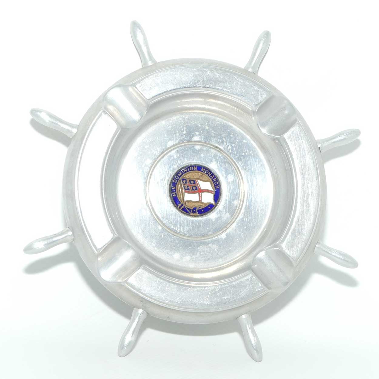 Aluminium Ships Wheel ashtray | Souvenir of MV Dominion Monarch