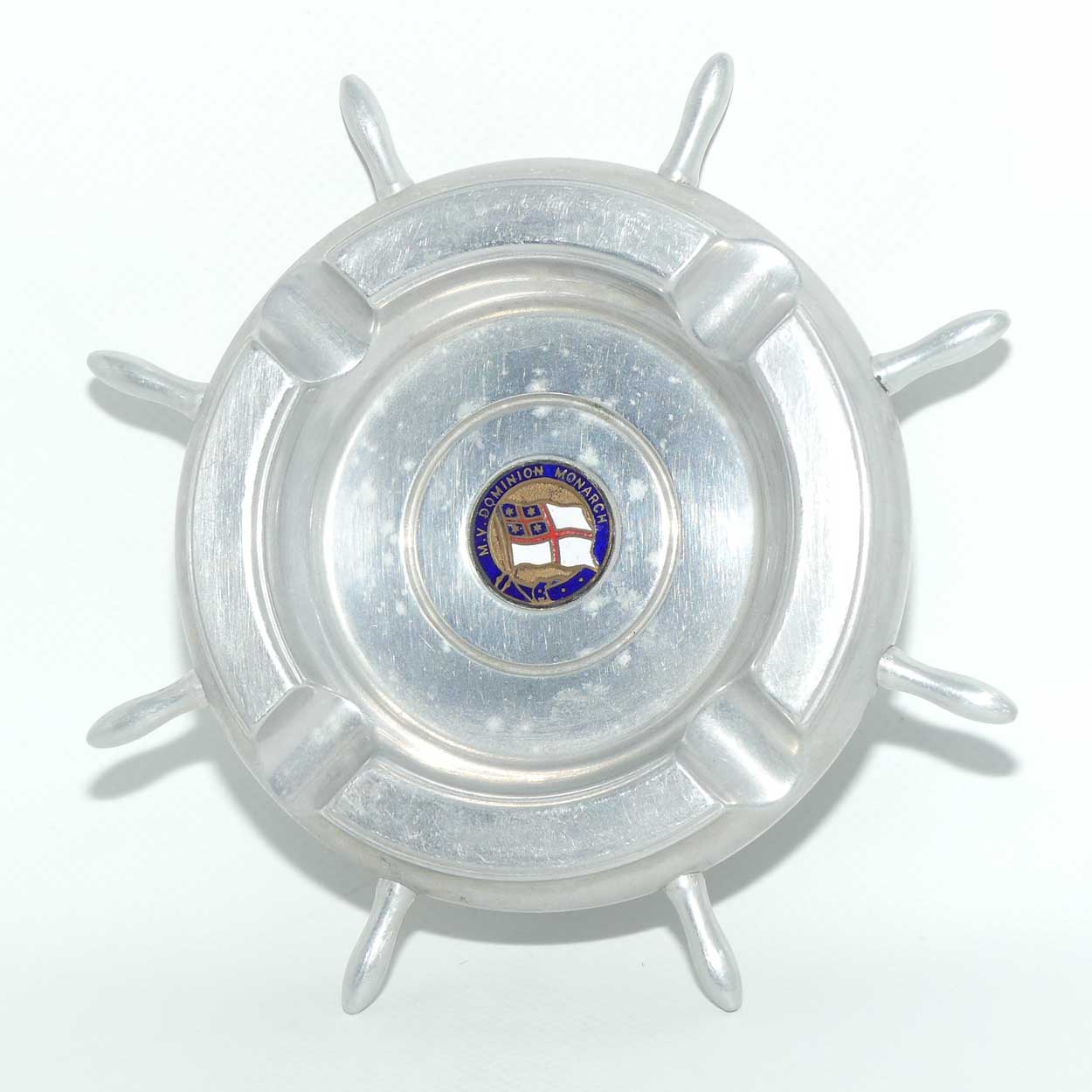 Aluminium Ships Wheel ashtray | Souvenir of MV Dominion Monarch