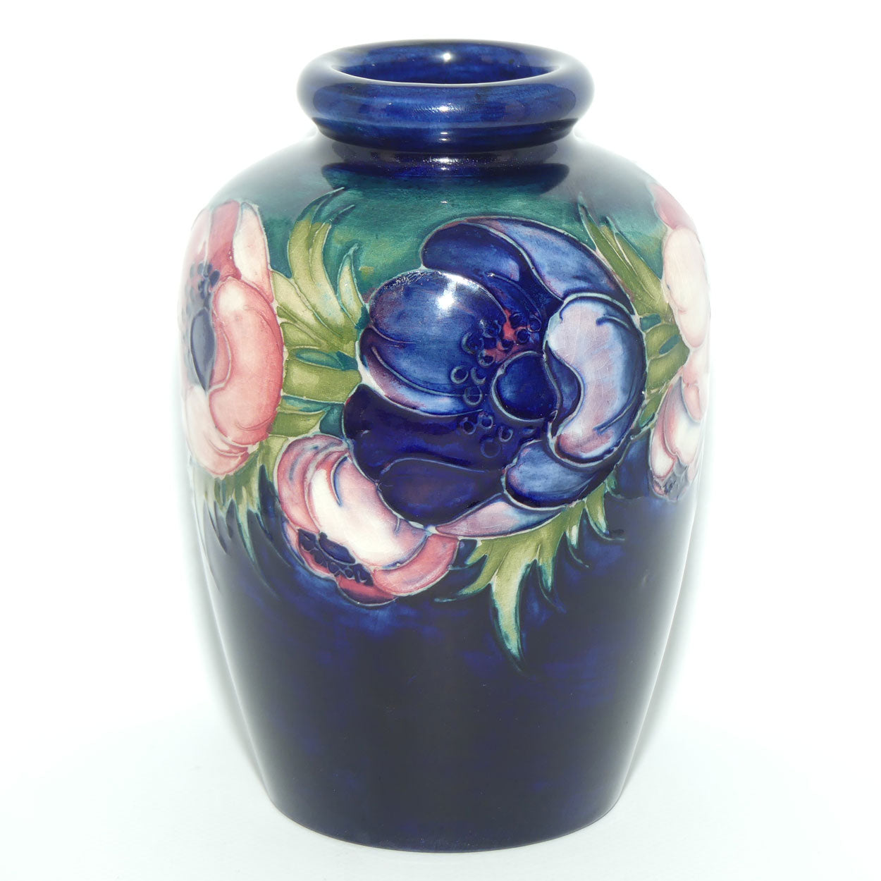 Walter Moorcroft Anemone on Blue ground vase | Bulbous Shape