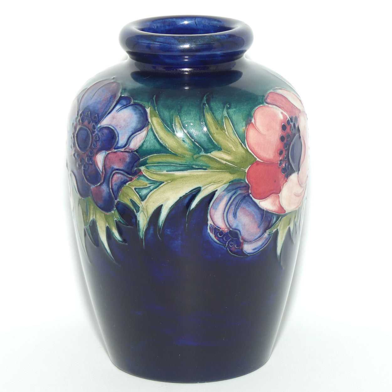 Walter Moorcroft Anemone on Blue ground vase | Bulbous Shape