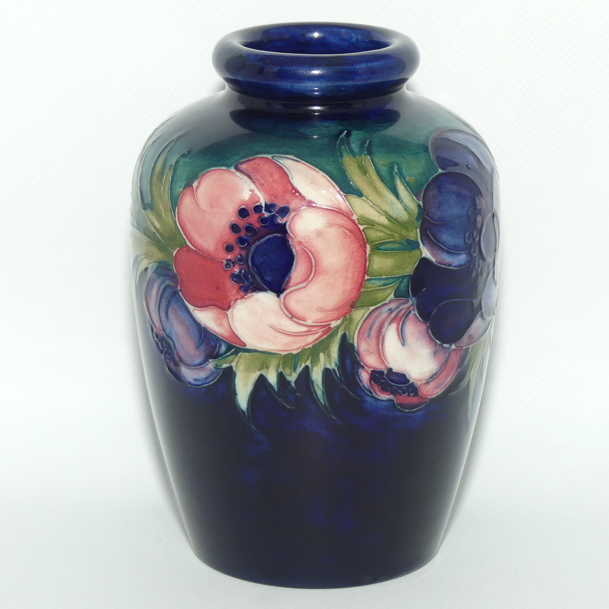Walter Moorcroft Anemone on Blue ground vase | Bulbous Shape