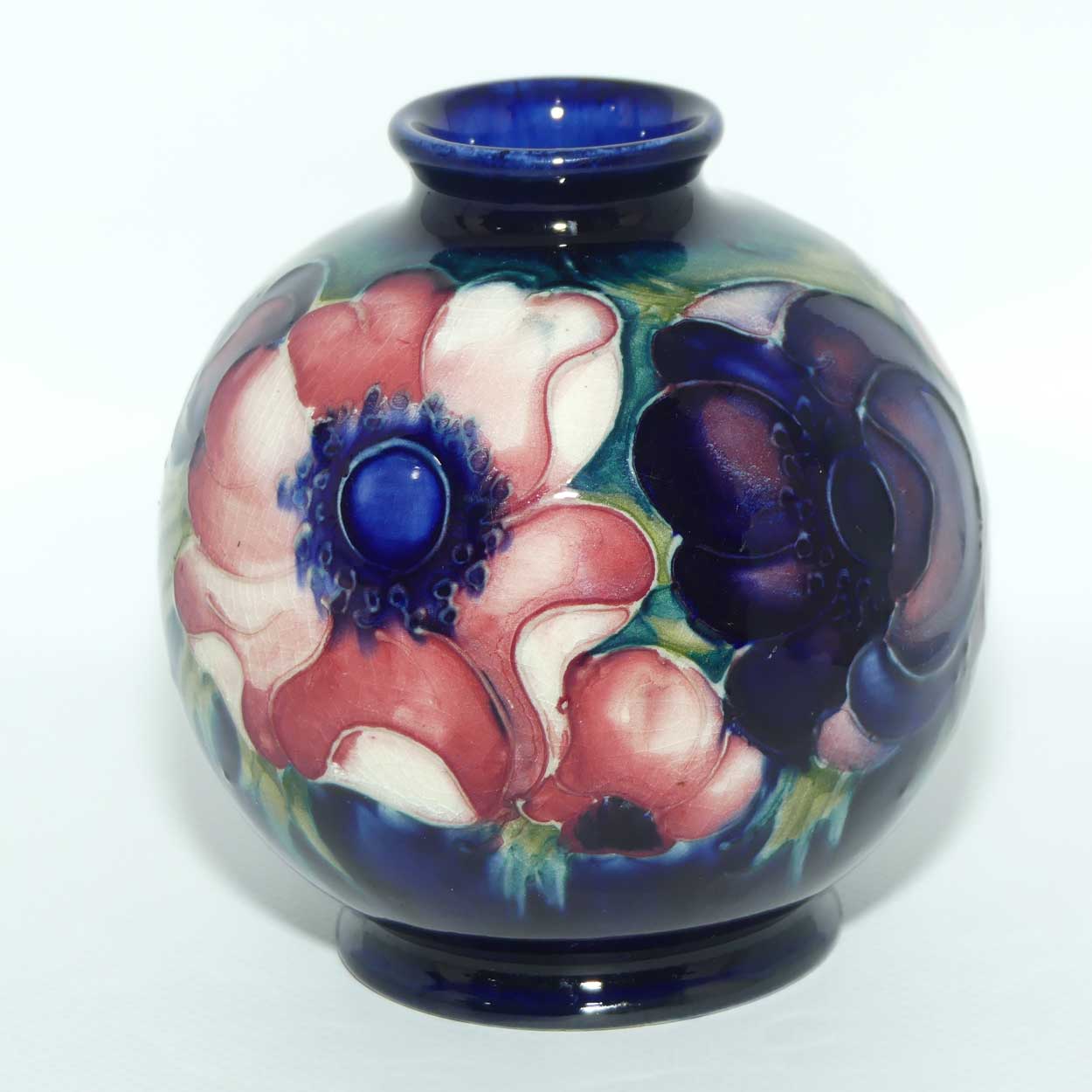 Walter Moorcroft Anemone on Blue ground ball vase | Shape 41/4