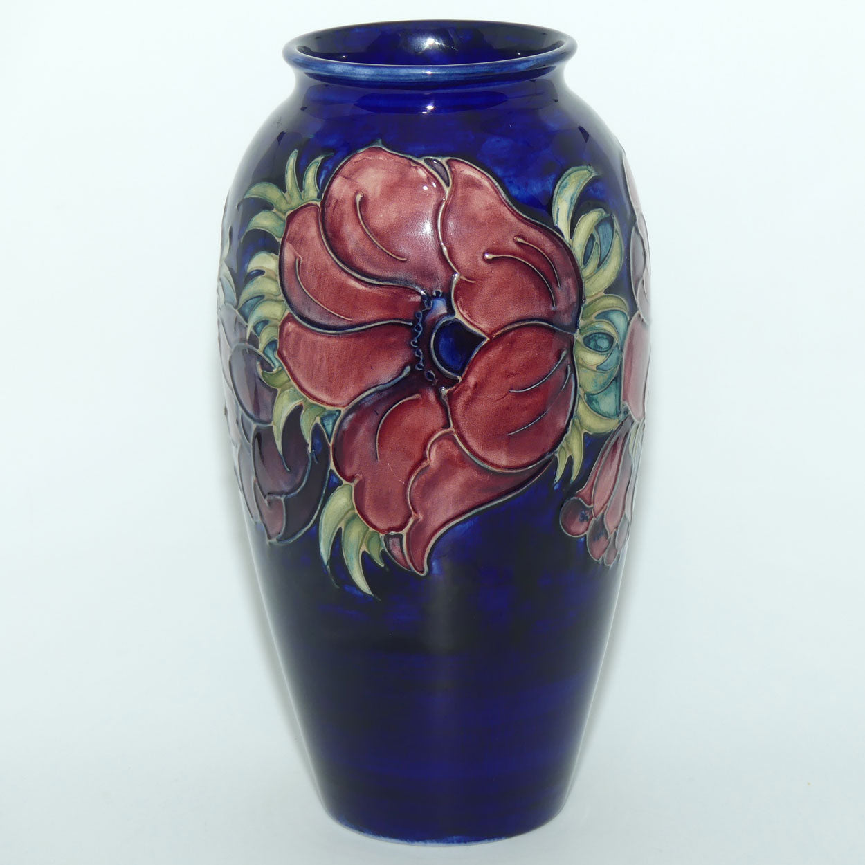 Walter Moorcroft Anemone on Blue ground tall cylinder 393/10 vase | c.1970