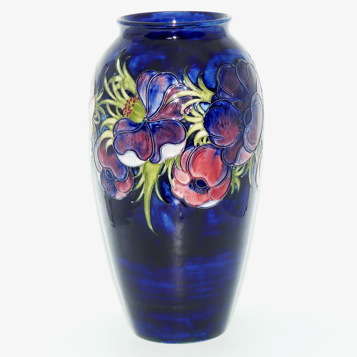 Walter Moorcroft Anemone on Blue ground very tall cylinder vase