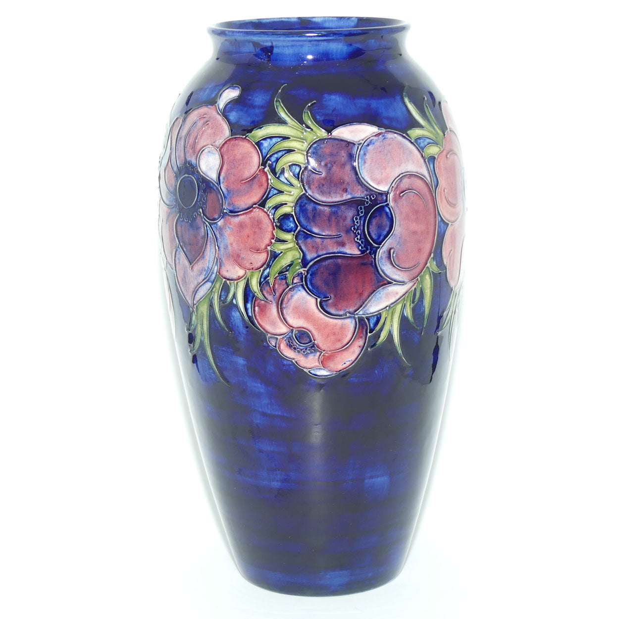 Walter Moorcroft Anemone (Blue) very tall cylinder vase