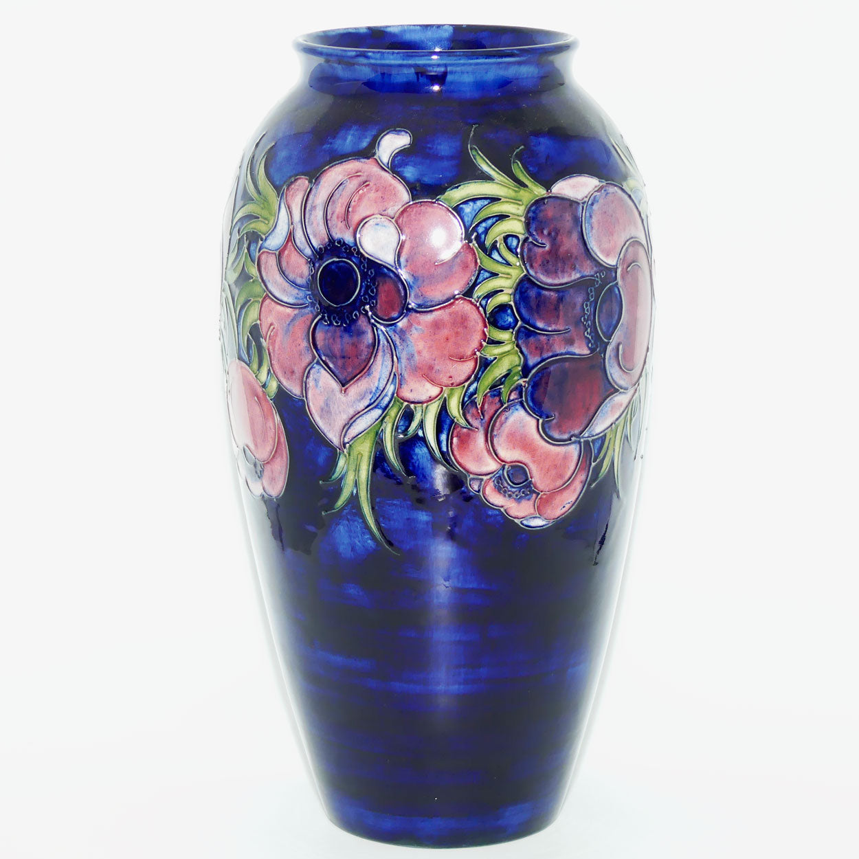 Walter Moorcroft Anemone on Blue ground very tall cylinder vase