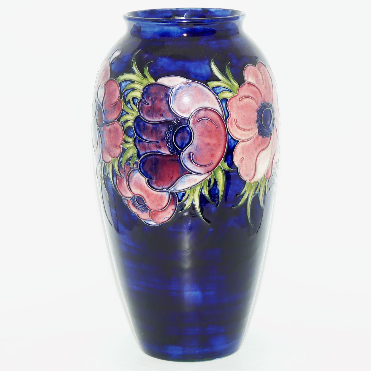 Walter Moorcroft Anemone on Blue ground very tall cylinder vase