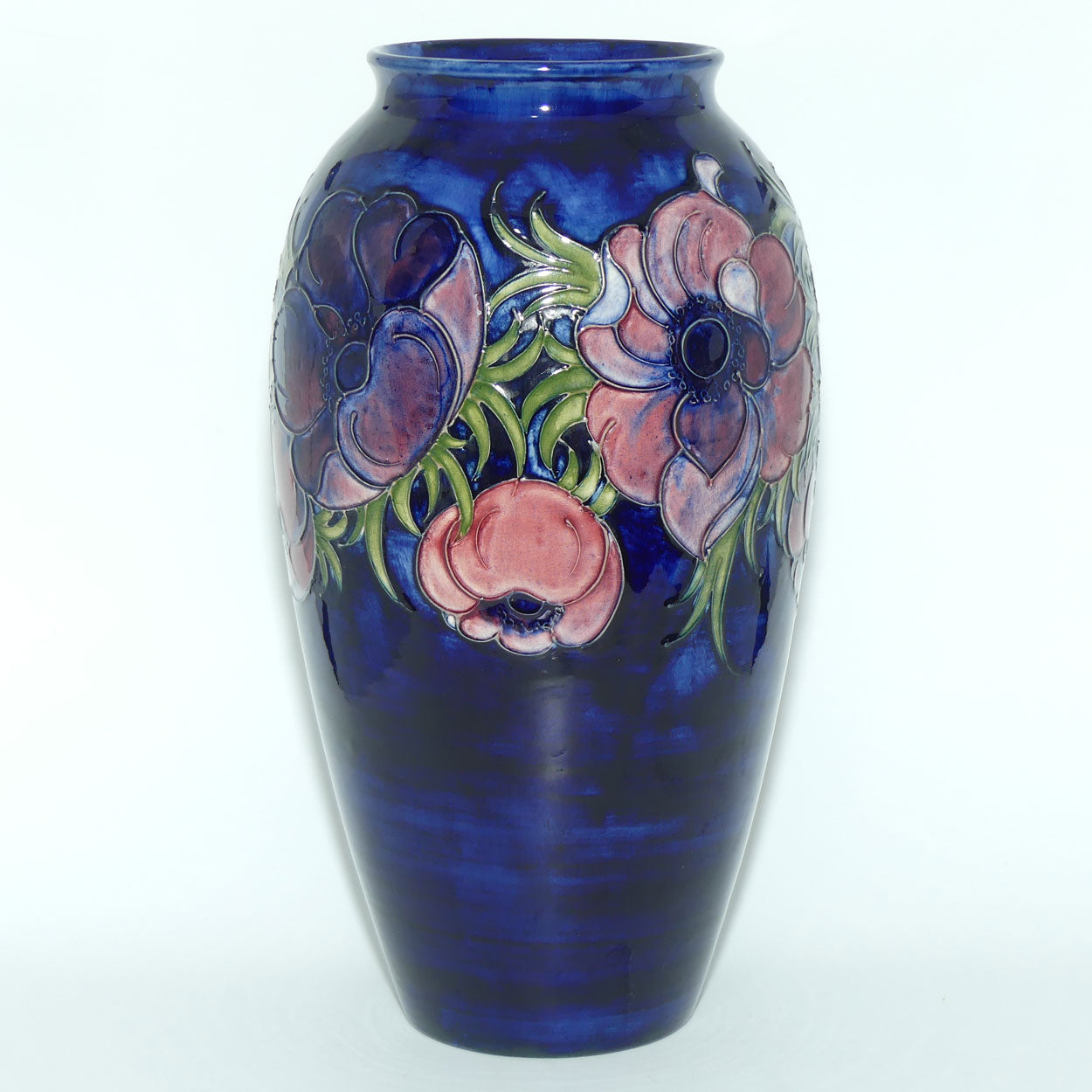 Walter Moorcroft Anemone (Blue) very tall cylinder vase