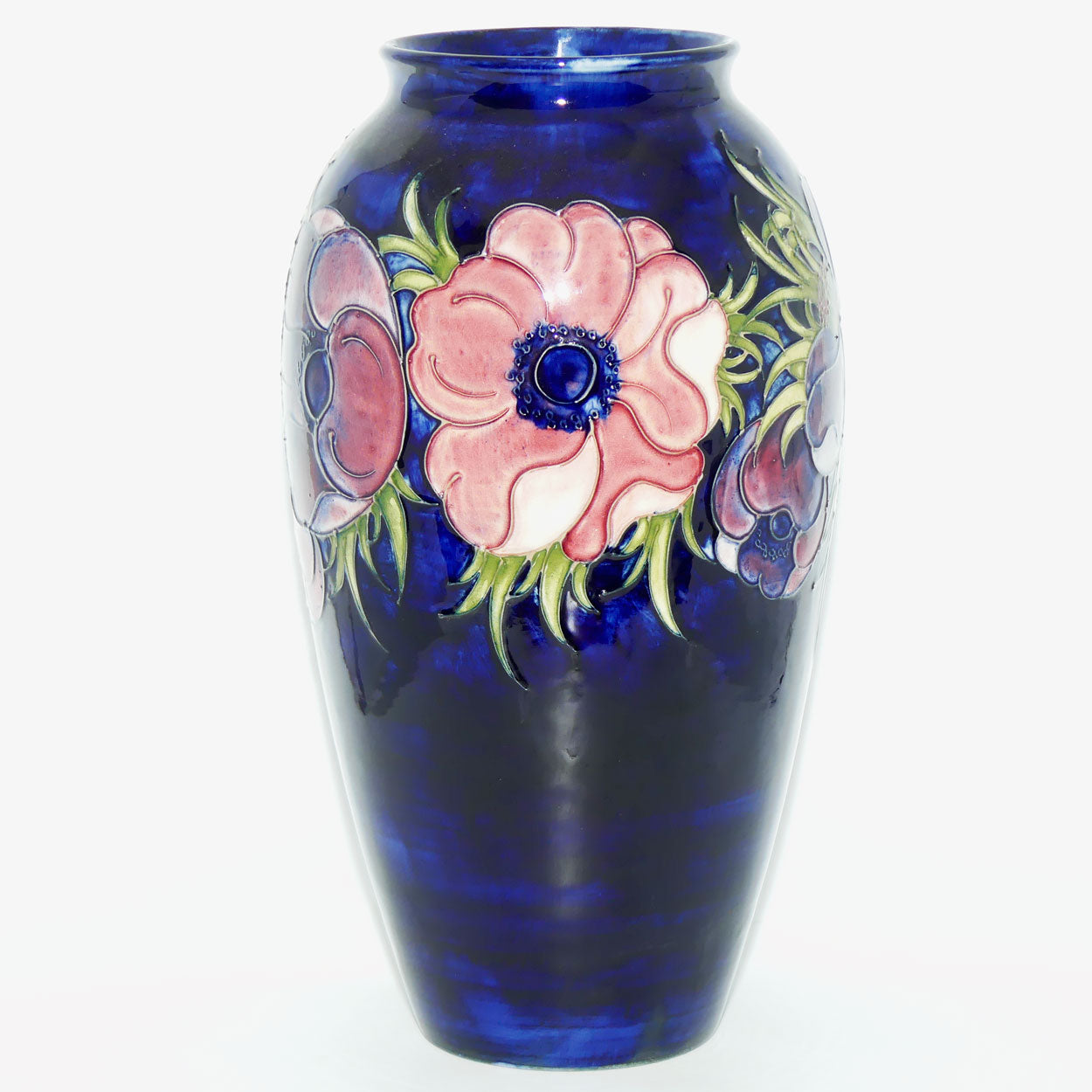 Walter Moorcroft Anemone on Blue ground very tall cylinder vase