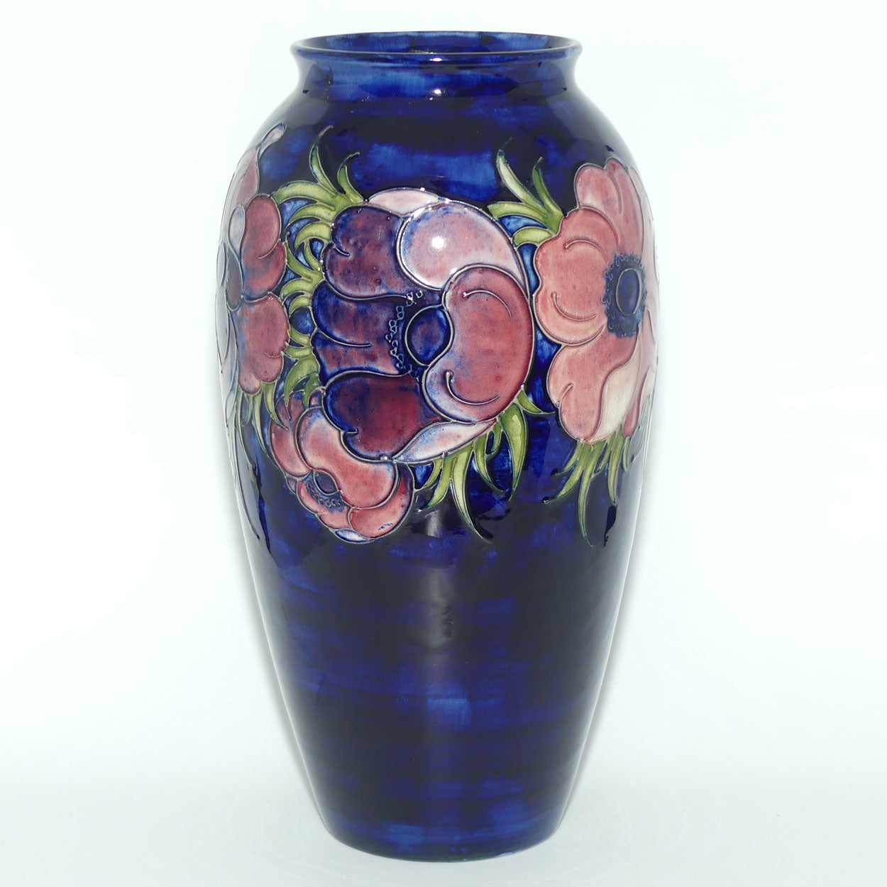 Walter Moorcroft Anemone (Blue) very tall cylinder vase