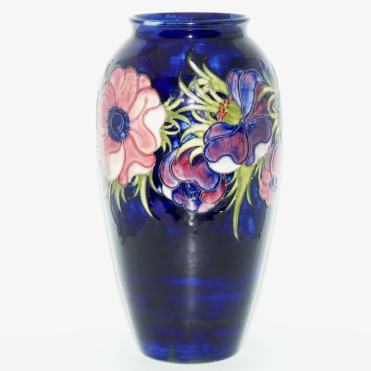 Walter Moorcroft Anemone on Blue ground very tall cylinder vase