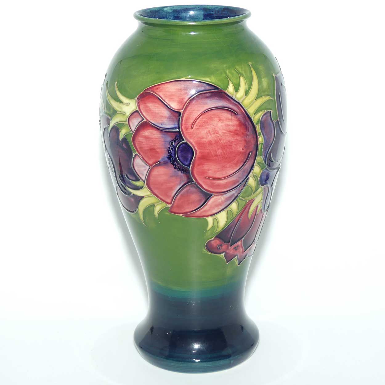 Walter Moorcroft Anemone (Green Blue) bulbous flaired vase