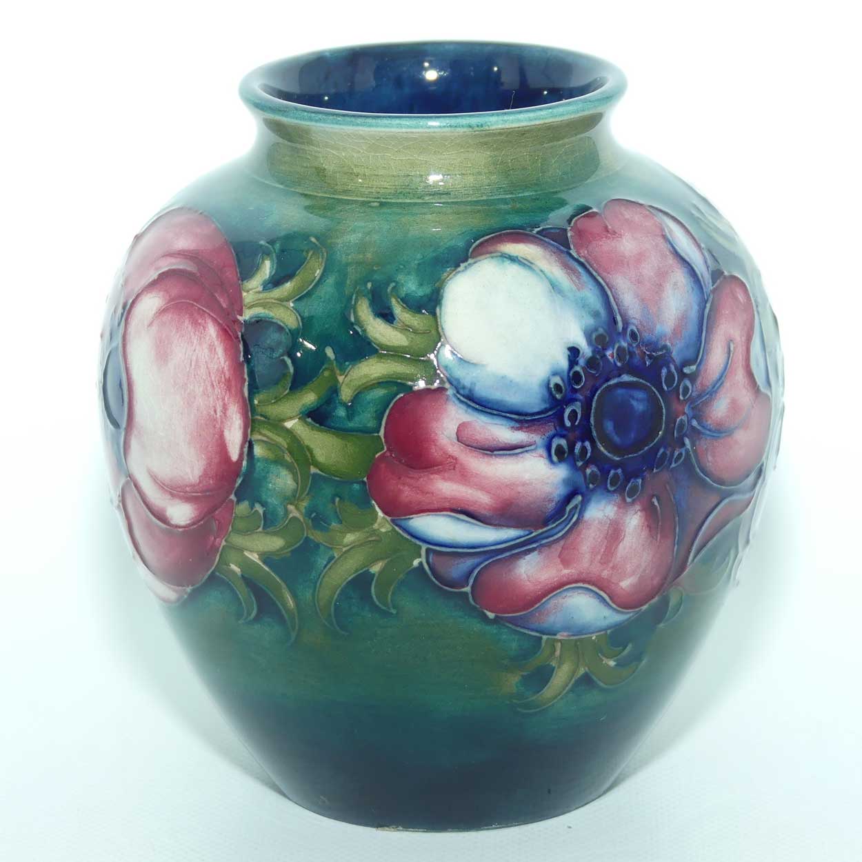 Walter Moorcroft Anemone on Green to Blue ground vase | 10cm
