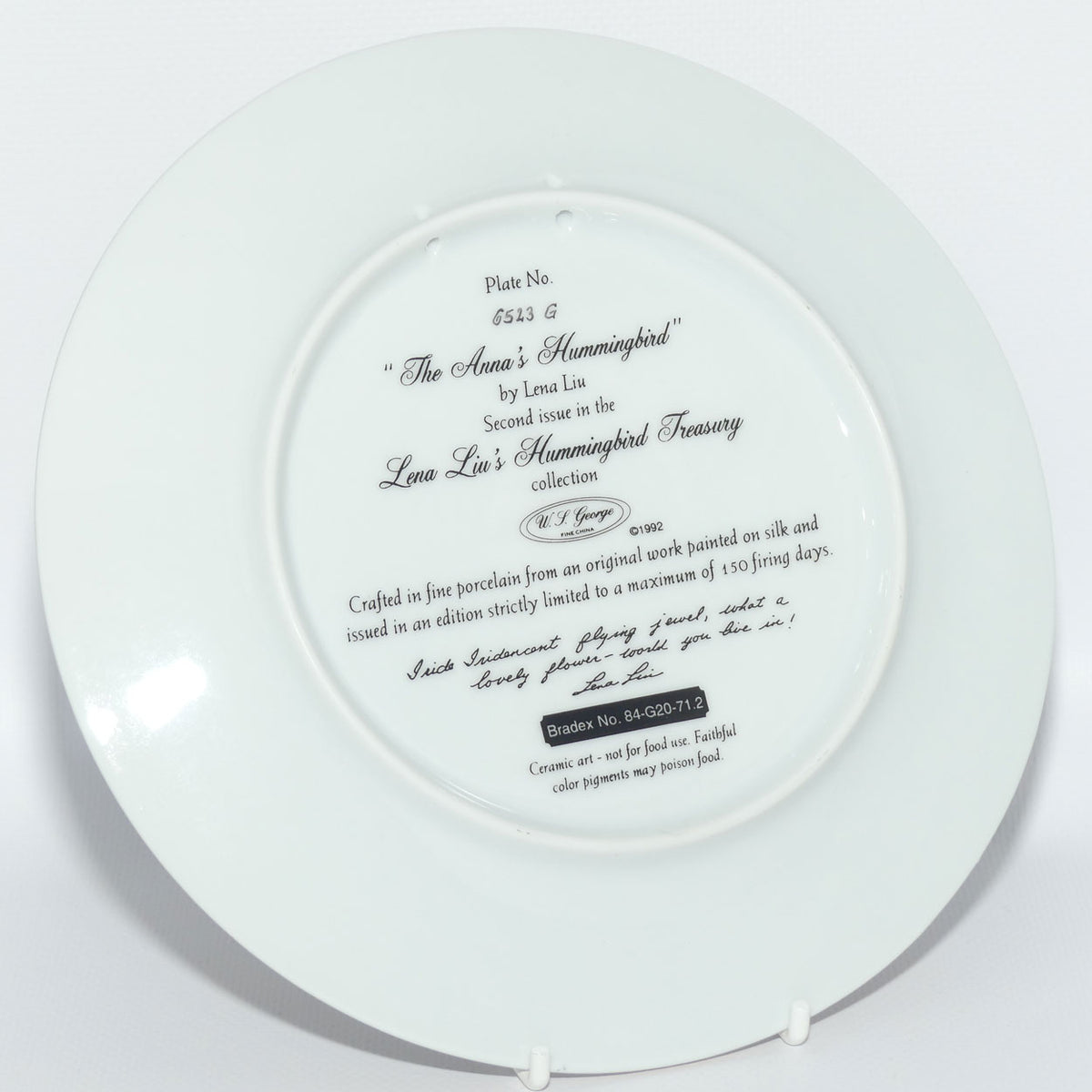 Bradex 84 G20 71.2 plate | Lena Liu's Hummingbird Treasury | The Anna's Hummingbird + Cert