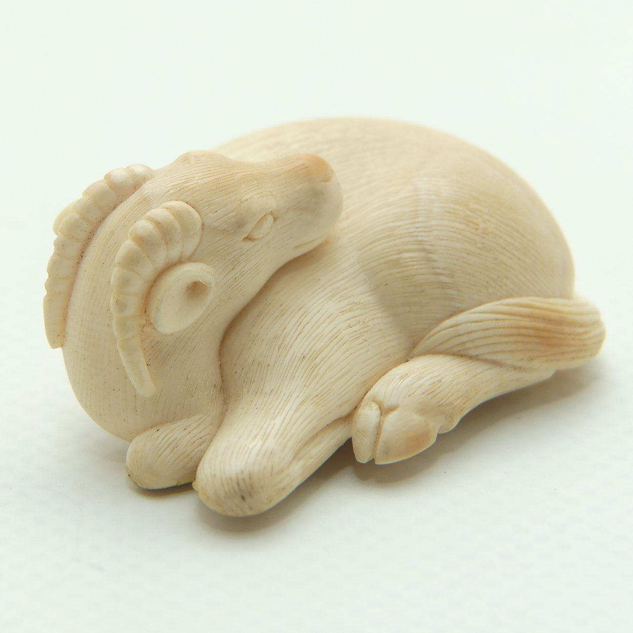 Japanese Carved Ivory miniature Okimono | Recumbent Goat