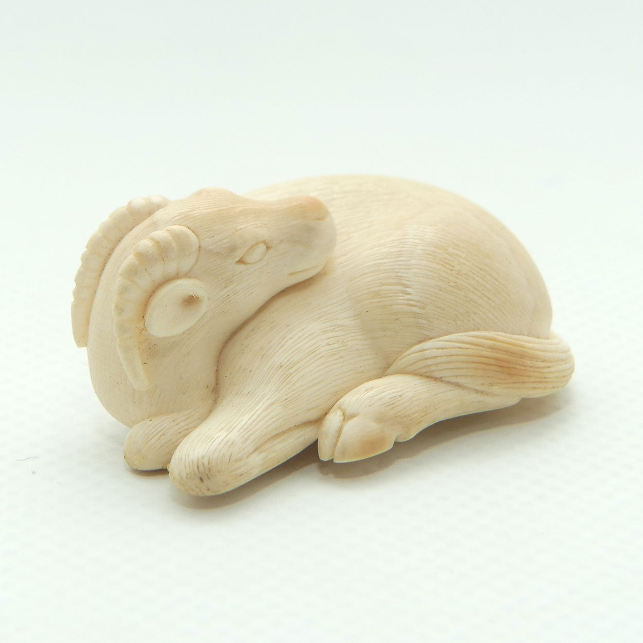 Japanese Carved Ivory miniature Okimono | Recumbent Goat