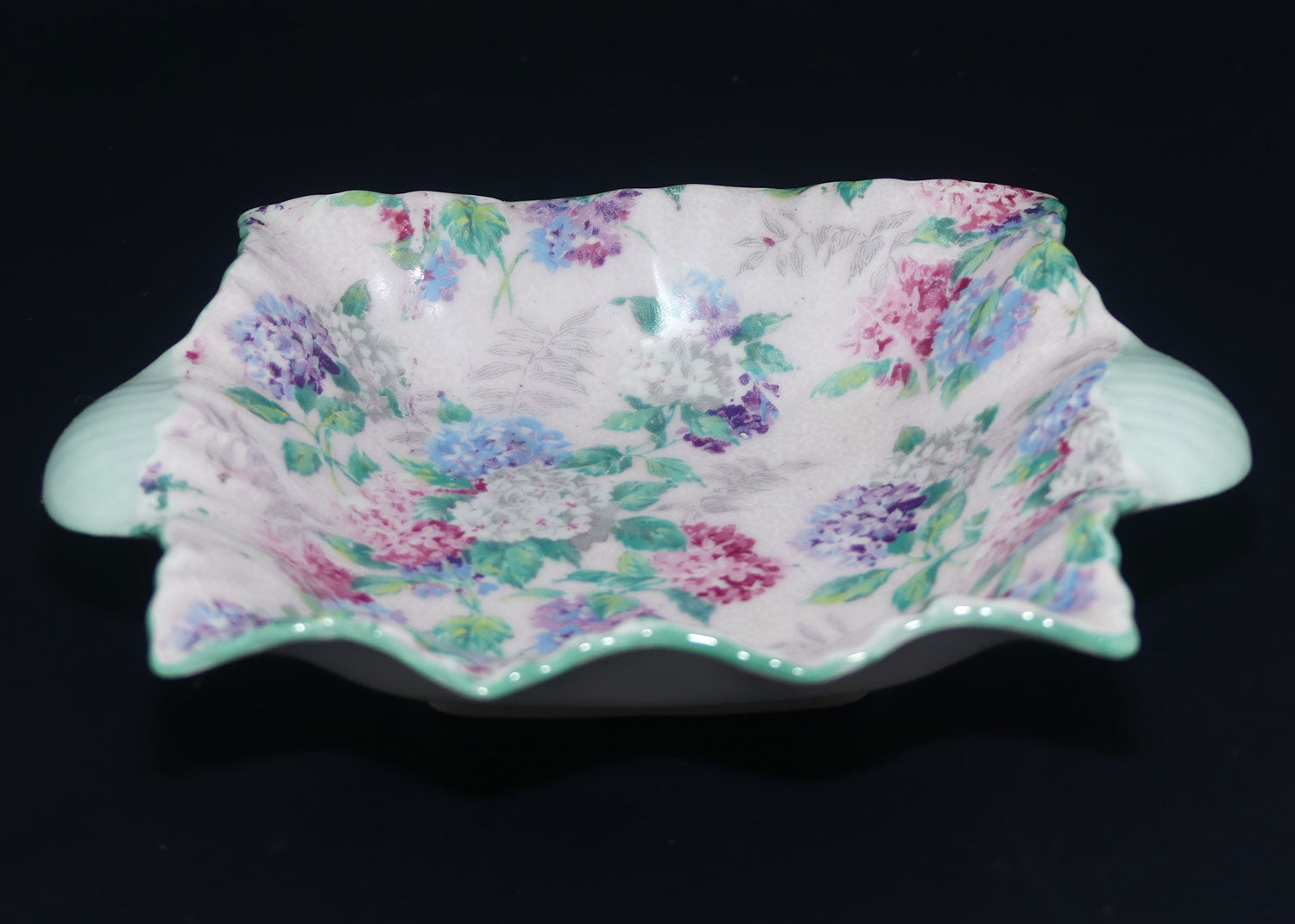 Shelley Apple Blossom Chintz tab handled pin dish
