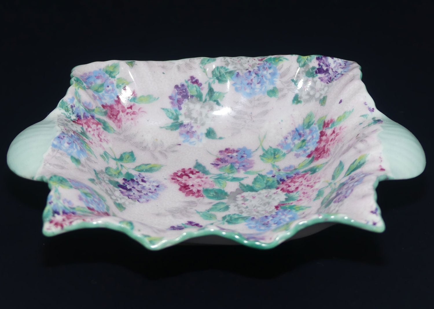 Shelley Apple Blossom Chintz tab handled pin dish