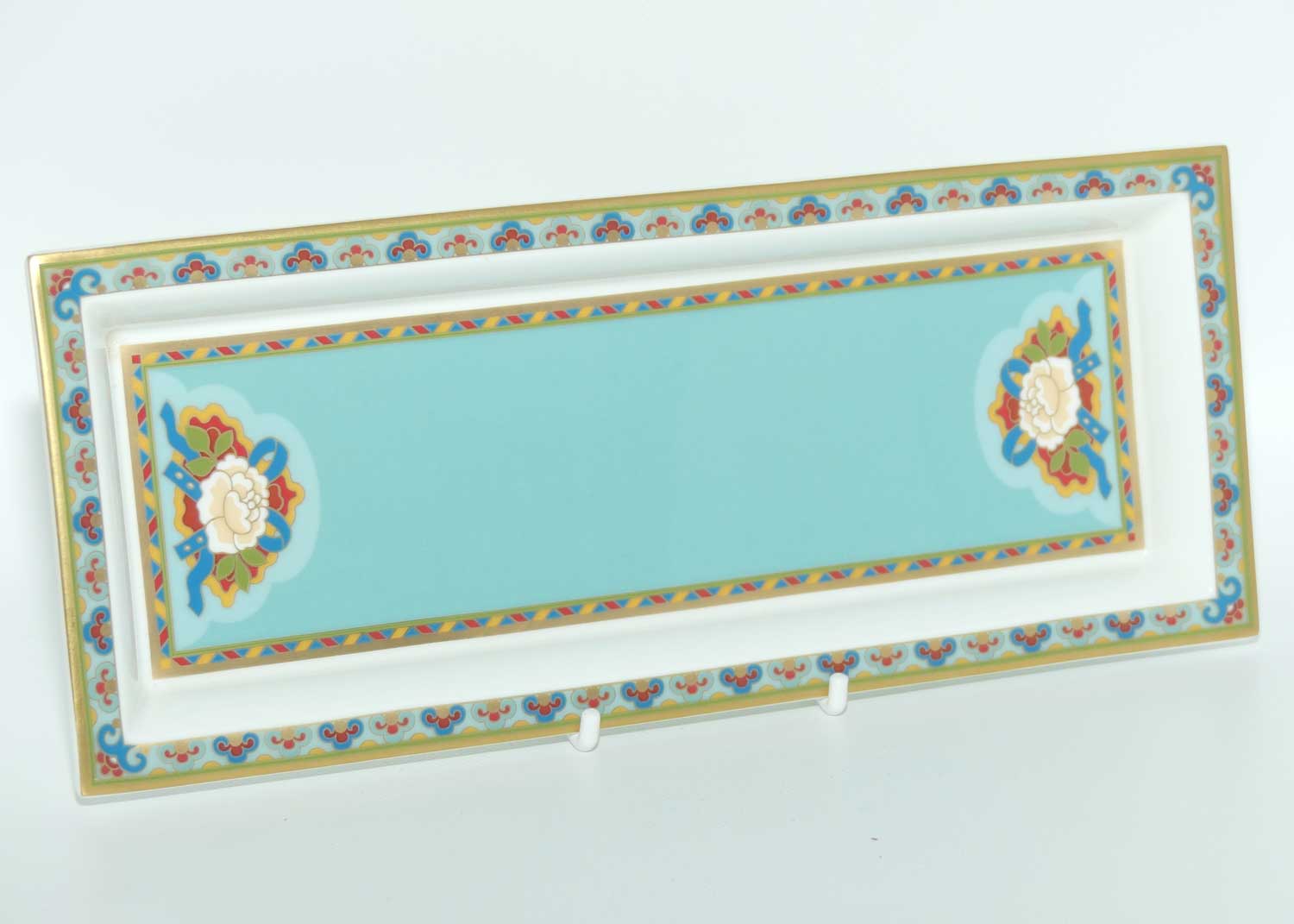 Villeroy and Boch Aqua and Gilt Floral border tray
