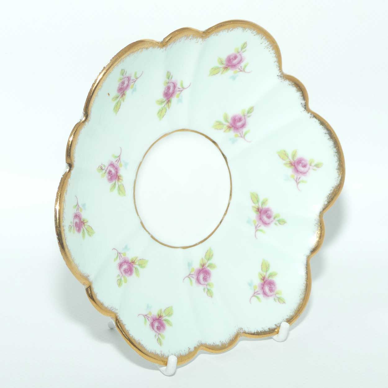 Salisbury Aqua and Rosebuds Gilt Trim tea trio | Unusual Shape