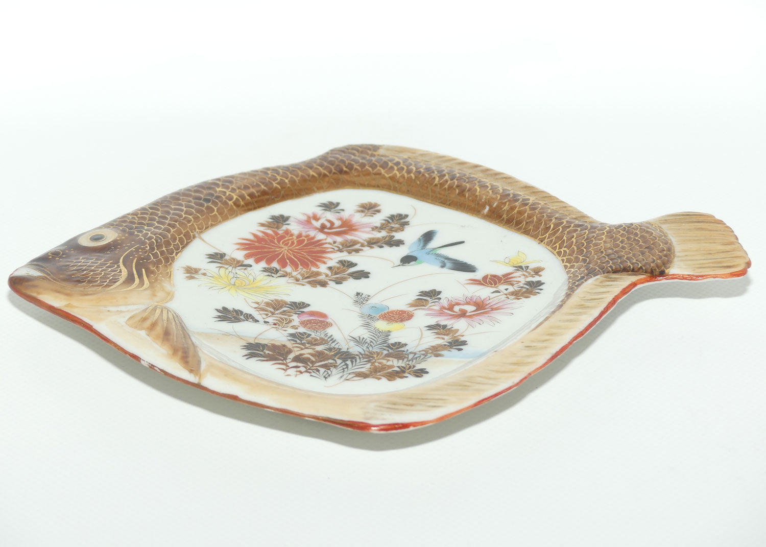 Japanese Arita Ware Fish tray | Blue Bird and Flowers