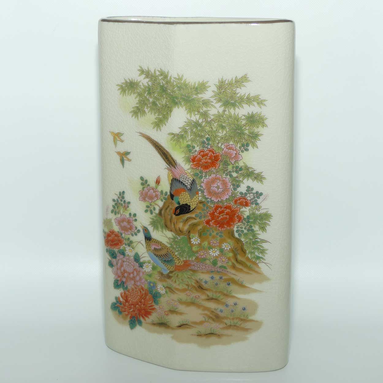 Japanese Pottery vase decorated with Asiatic Pheasants | Letterbox shape