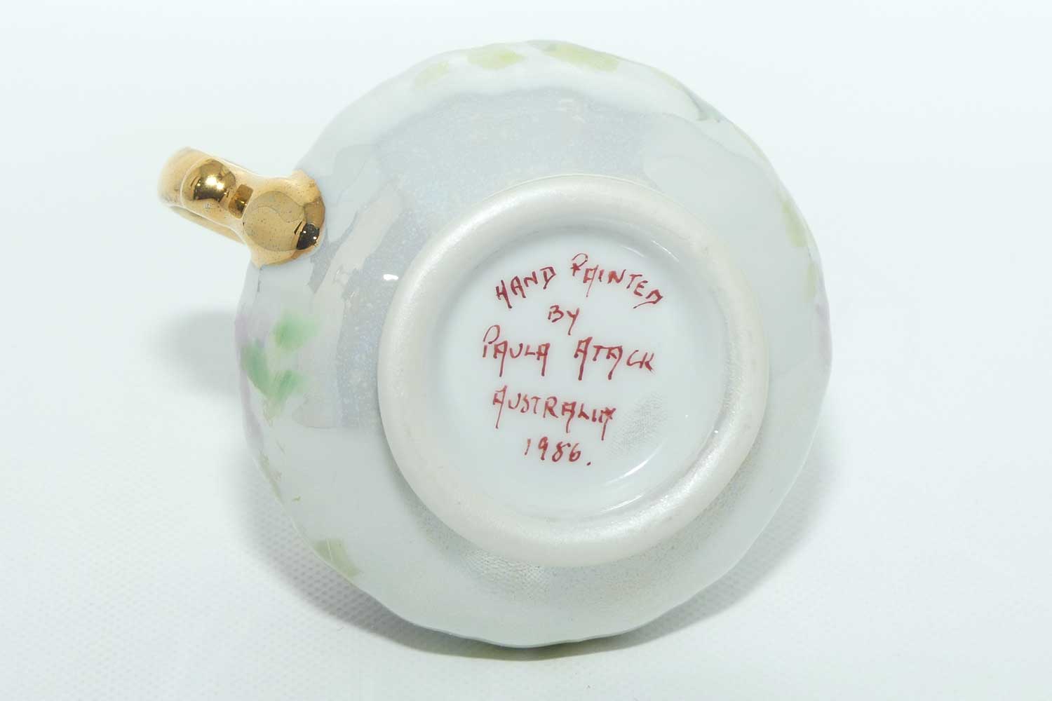 Australian China Painting milk and sugar decorated with Mauve flowers | by Paula Atack 1986