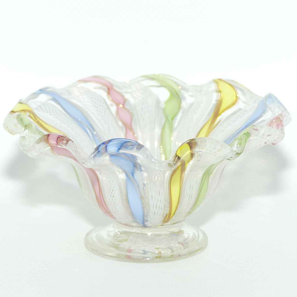 Aventurine Murano Latticino glass dish with gold thread