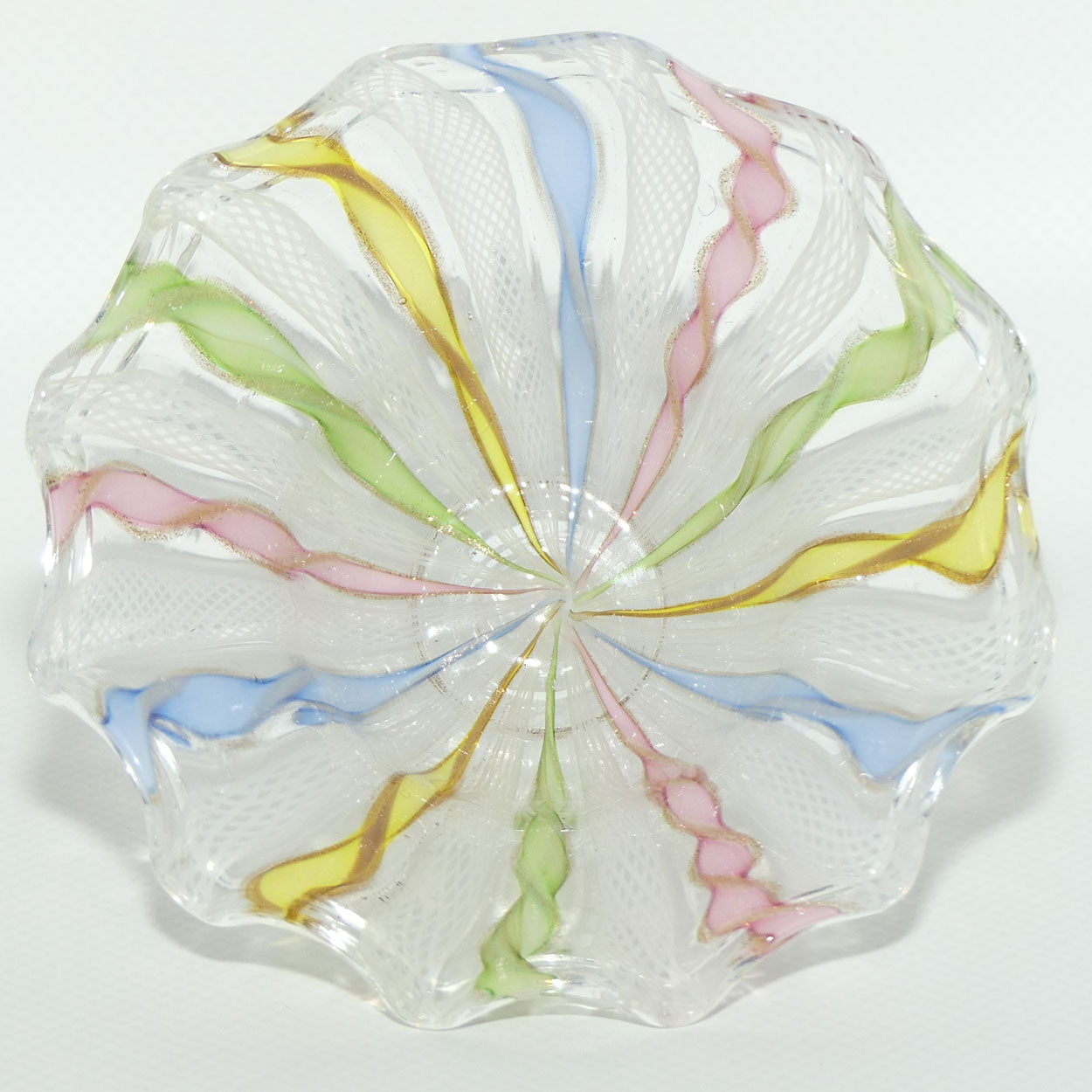 Aventurine Murano Latticino glass dish with gold thread