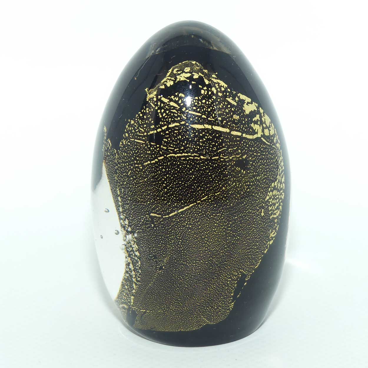 Studio Art Glass Aventurine and Black egg paperweight