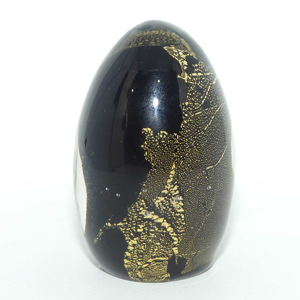 Studio Art Glass Aventurine and Black egg paperweight