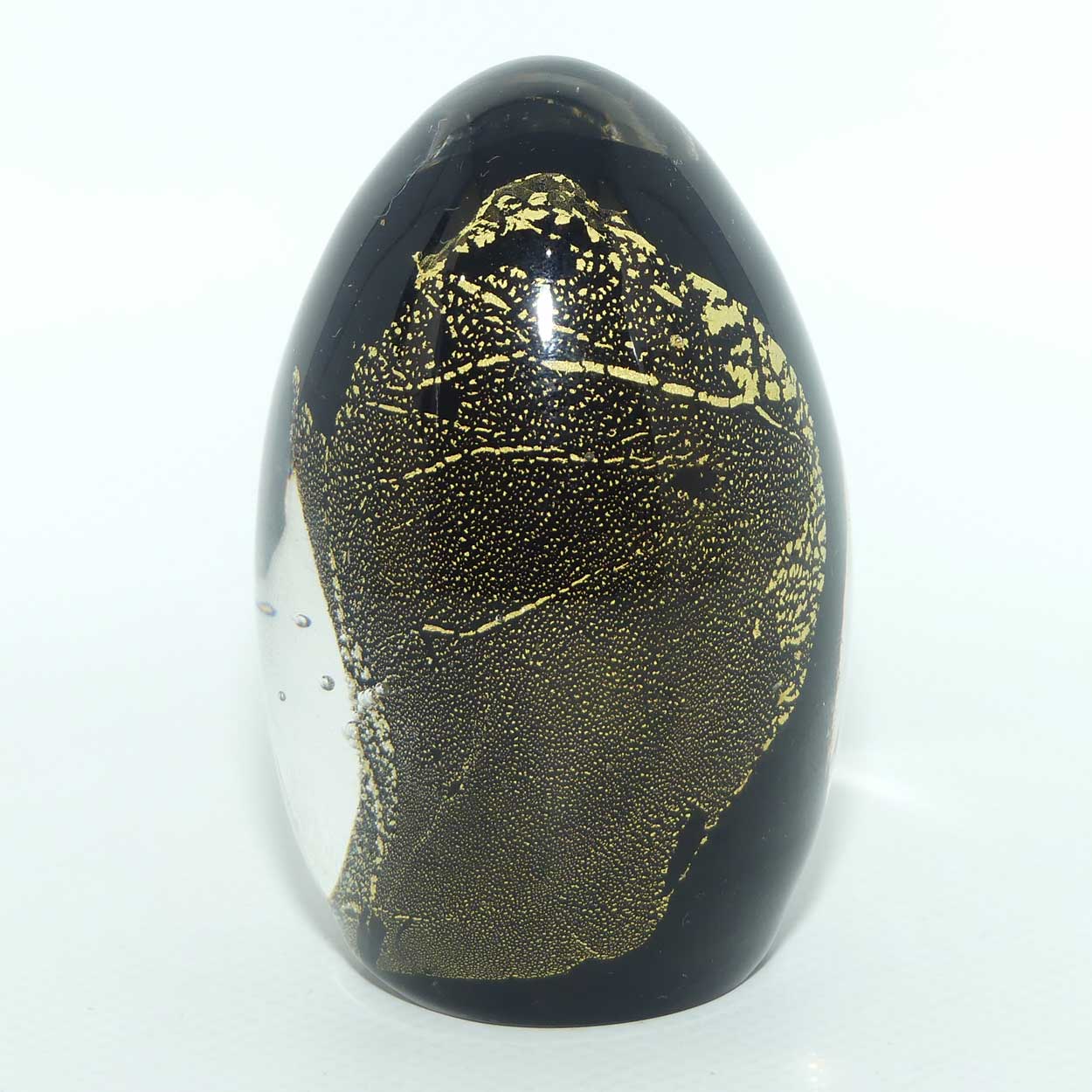 Studio Art Glass Aventurine and Black egg paperweight