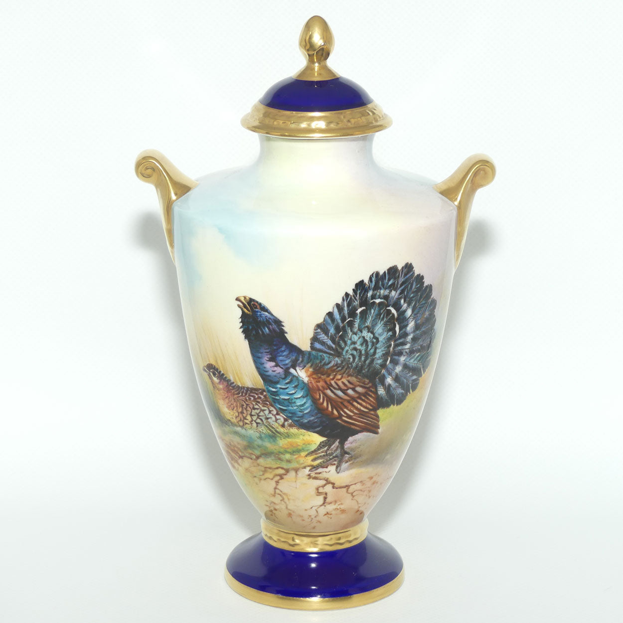 Aynsley Fine Art Collection Handpainted lidded Vase depicting the Capercaillie by J Shaw
